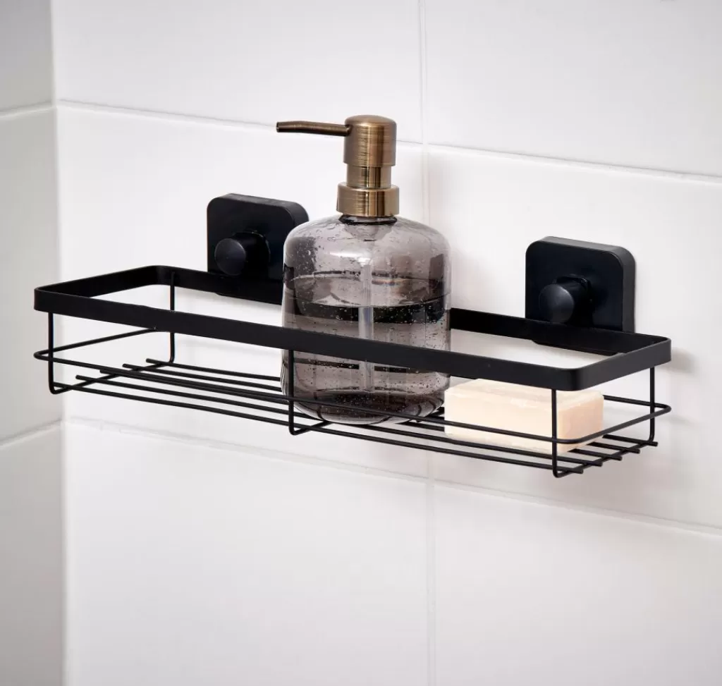 Store INDUSTRIA Cesta De Ducha Con Ventosas Negro Accesorios De Ducha