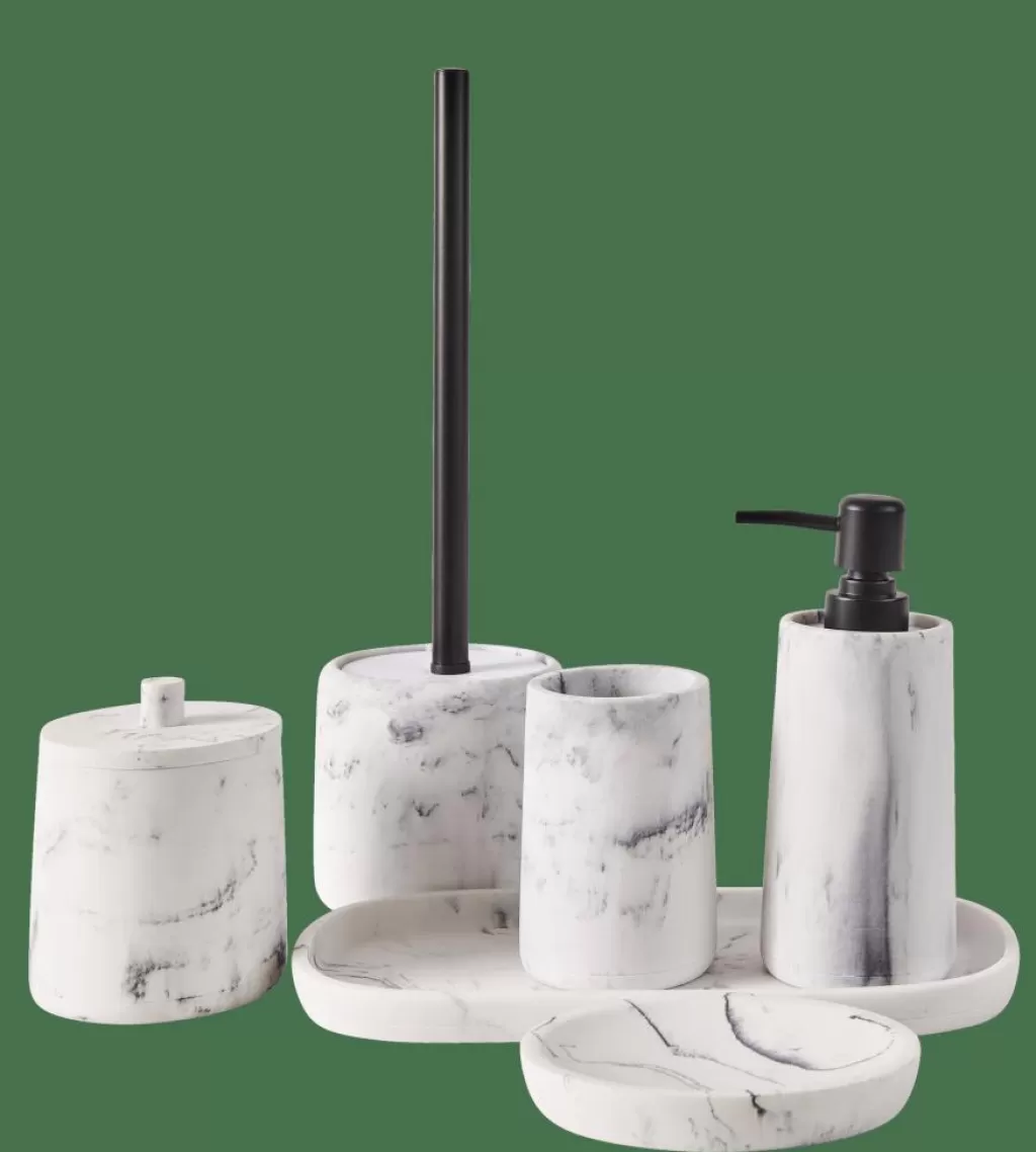Cheap LUNA Soporte De Algodones Con Tapa Aspecto De Mármol Accesorios De Tocador