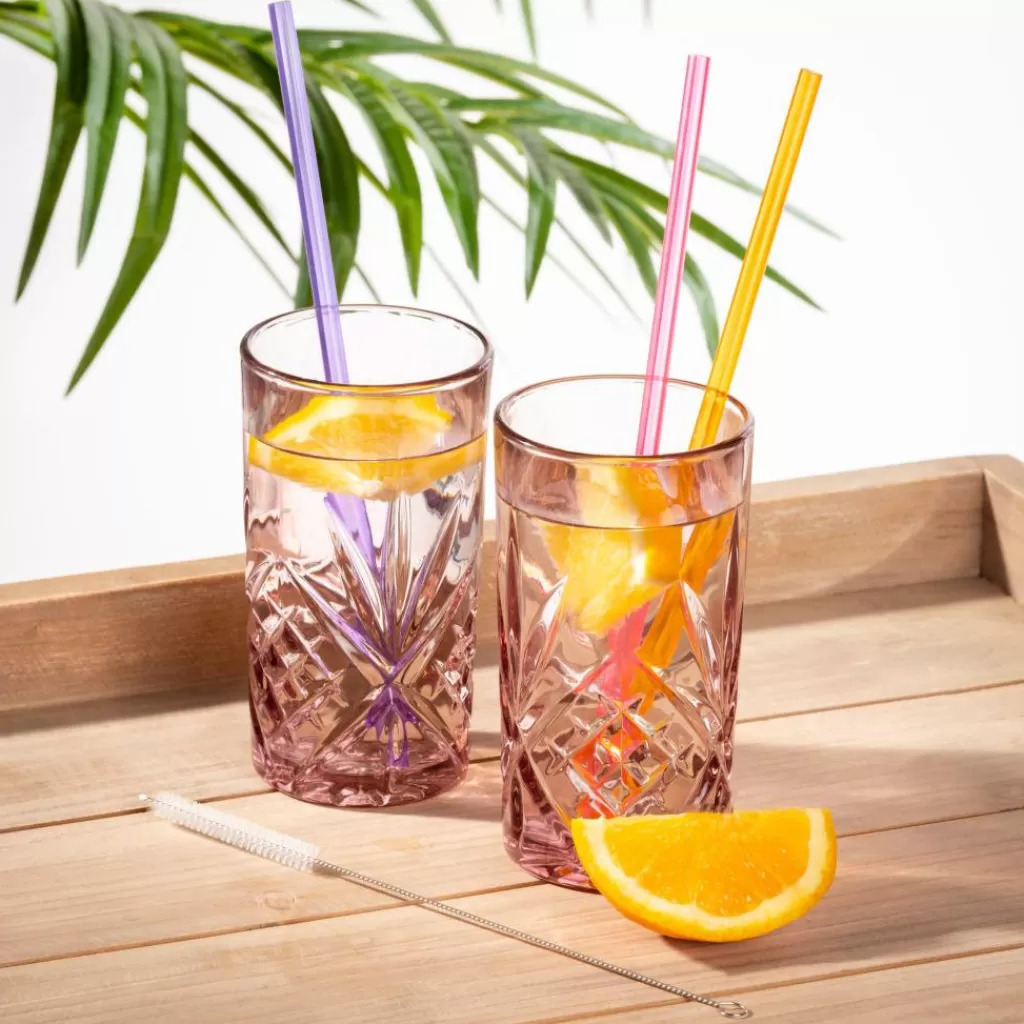 Discount SLURP Pajitas Reutiliz Juego De 6 Mezcla De 3 Colores Naranja, Morado, Rosa Accesorios Coctéles